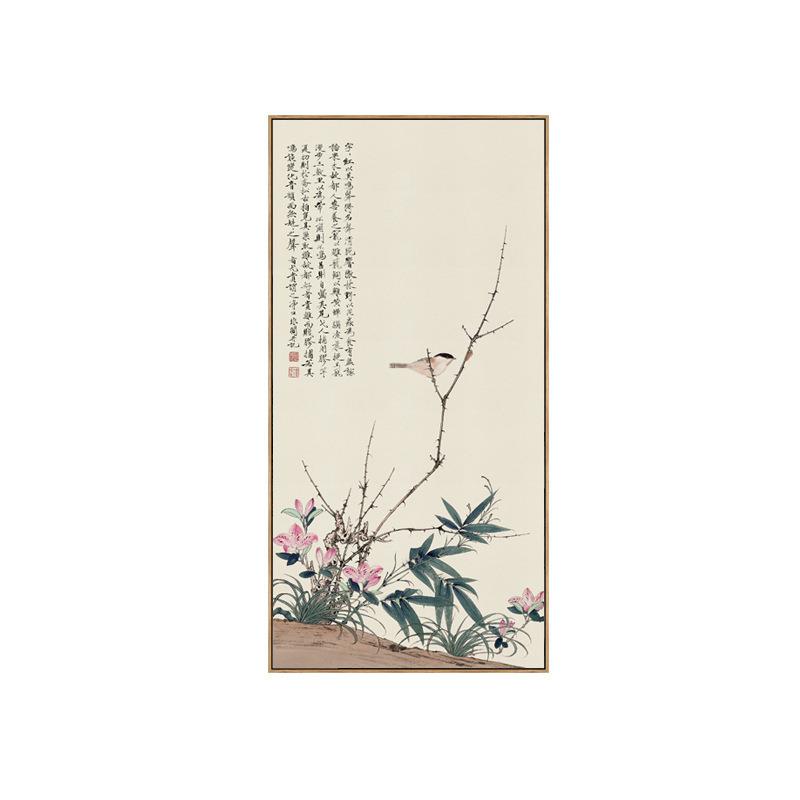 草木芳菲玄关壁画竖版别墅入户过道挂画走廊尽头茶楼巨幅画