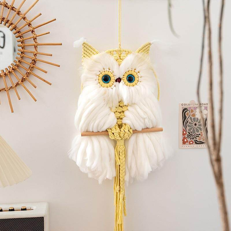 可爱的猫头鹰编织挂毯少女心卧室布局背景墙挂，客厅墙壁装饰挂件
