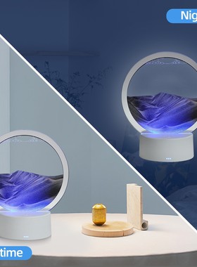 3D立体玻璃流沙画床头灯解压液体办公室摆件送遥控小夜灯