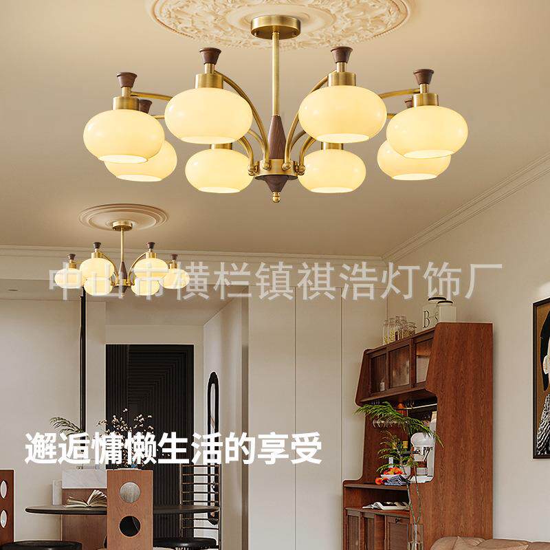 全铜风客厅灯中古南洋文图轻奢新款玻璃设吊计师式法美式复古田园