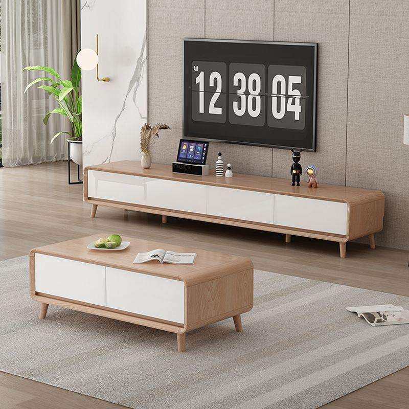 实木电视柜茶几组合现代简约小户型整装北欧电视柜原木色客厅地柜