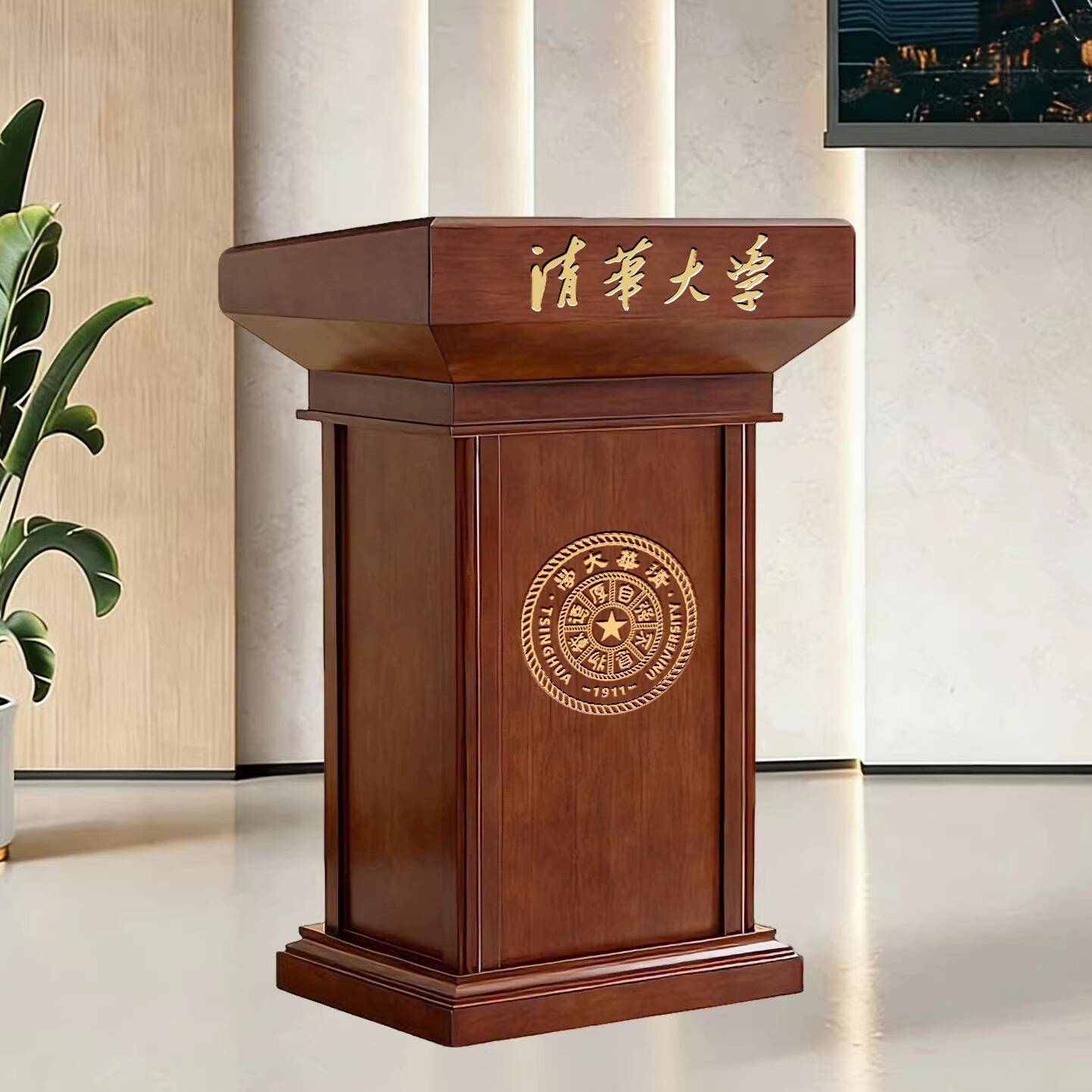 实木升降演讲台学校发言咨客台咨询引导接待迎宾台会议室门厅引台图片