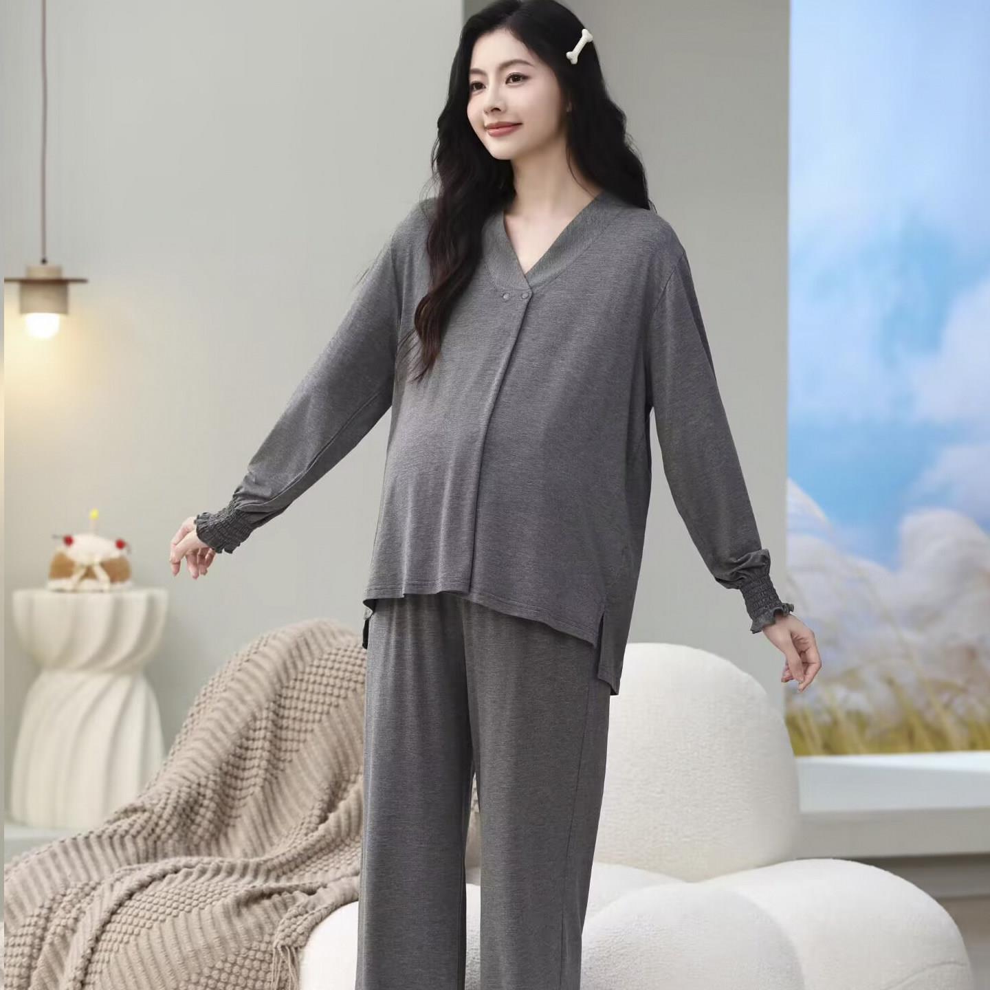 竹纤维月子服产后春夏季薄款孕妇睡衣哺乳待产怀孕期家居服套装