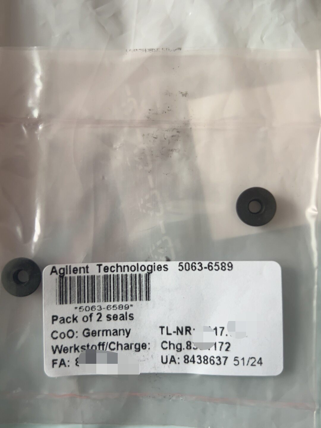 25安捷伦5063-6589，全新未拆封原装正品，柱塞杆密封