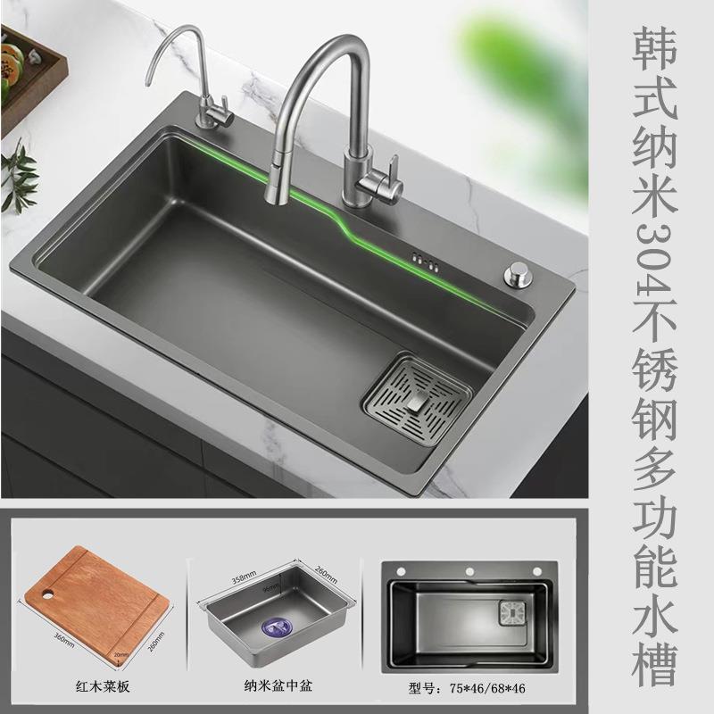 304不锈钢水槽大单槽厨房中岛水池蔬果盆手工纳米洗碗水盆洗碗池