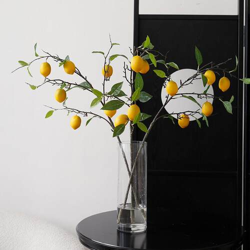 ladylike 5头柠檬枝假花彷真花摆设水果插花 客厅茶几花瓶摆件