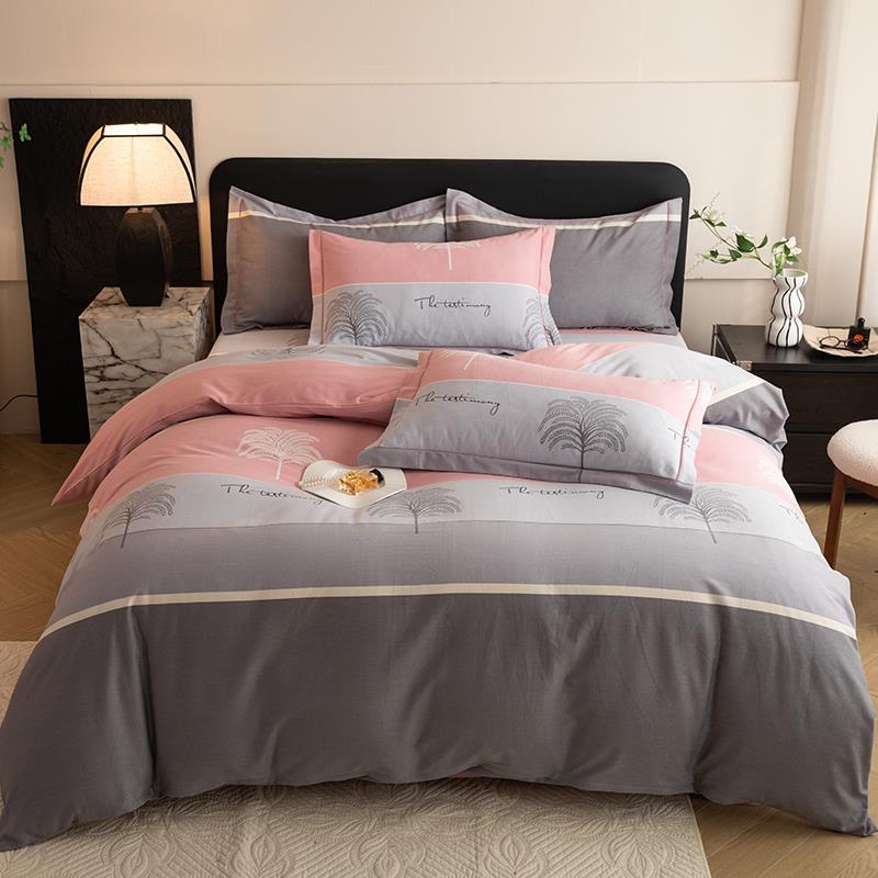 高档简约纯棉床加暖厚磨毛四件套100全棉人秋冬季保单双被套上用