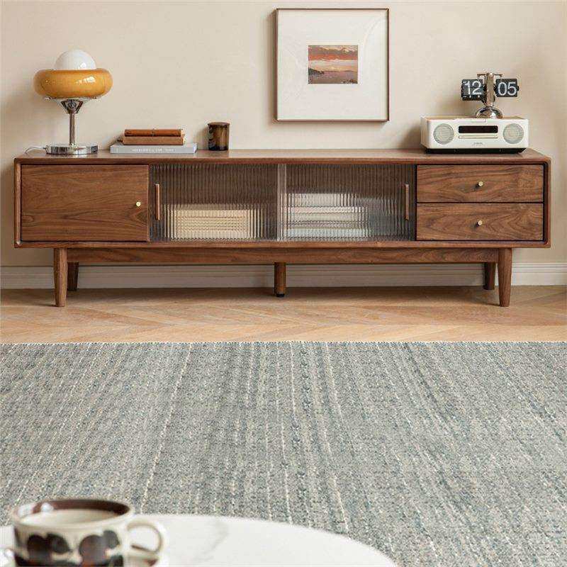 实木家用电视柜新中式客厅地柜黑胡桃木现代简约储物柜抽屉视听柜