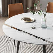 两用家用现代餐桌折叠伸缩小户型可变简约圆桌板轻餐桌奢圆形岩椅