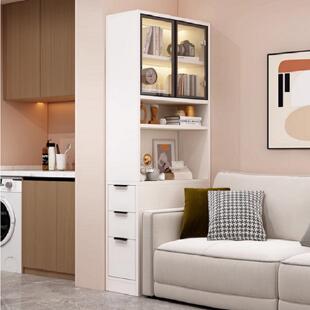 客厅沙发边柜夹缝柜转角柜书柜组合收纳柜实木书架侧面抽拉柜卧室