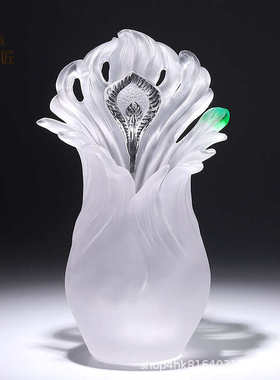 琉璃艺术摆件创意家居装饰品客厅电视柜工艺品插干花孔雀羽毛花瓶