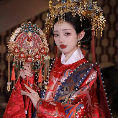 新品双色团扇批发结婚新娘秀禾服手工婚扇中式喜扇成品团扇9261