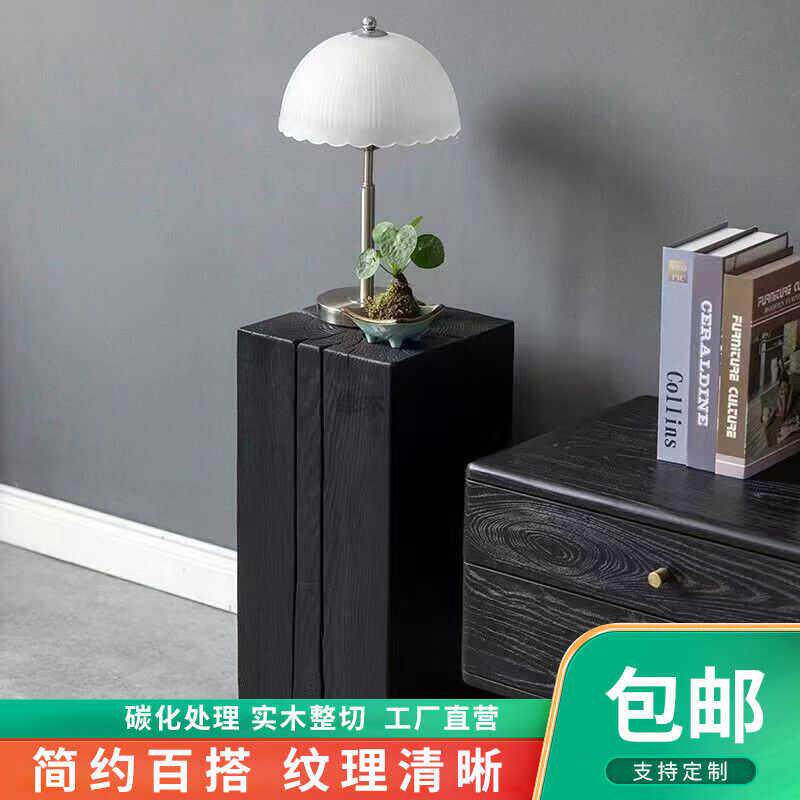 碳化木底墩子原实碳化艺术木雕凳子花架根座摆件树几桩侘寂风民宿