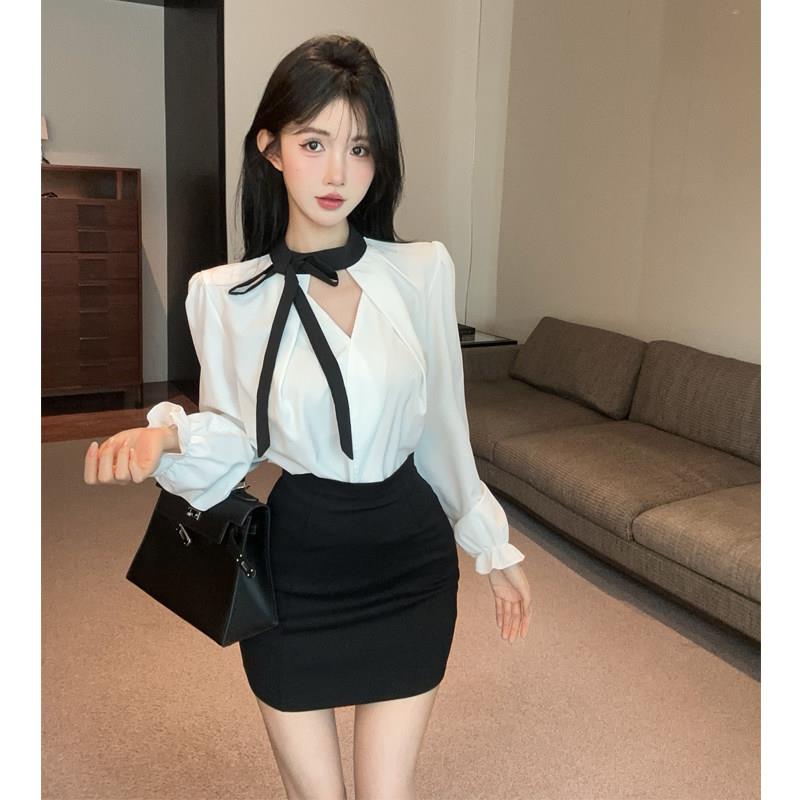 美容院酒店前台工作服空姐制服长袖白衬衫包臀裙气质职业套装短裙