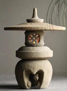 天然灯笼仿古太阳能灯雪见复古庭院中式仿清代石雕塑造景石头摆件