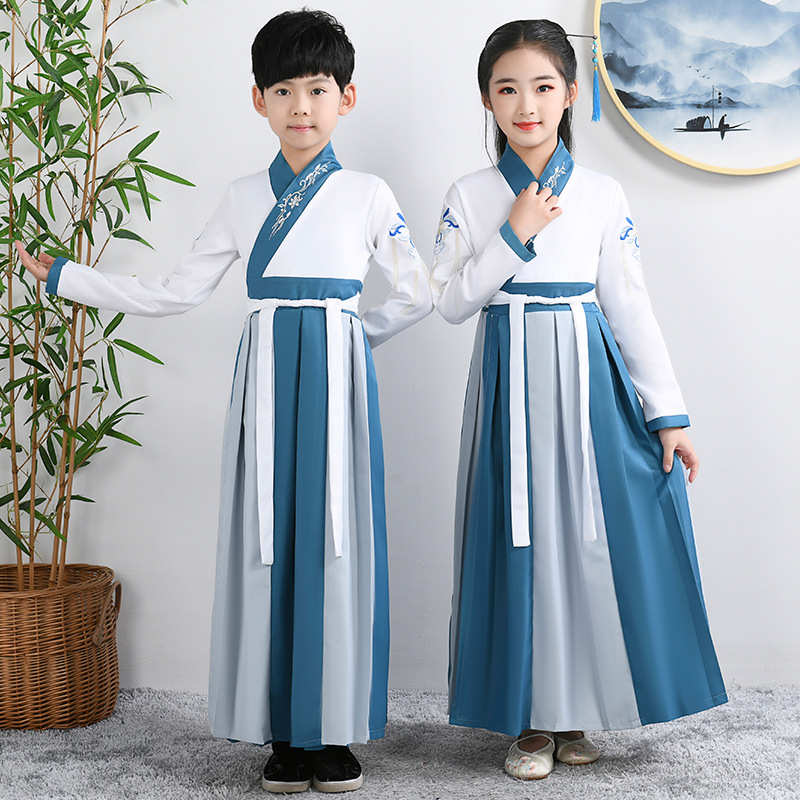 儿童古装汉服国学服书童服装男童女童中国风衣服三字经朗诵表演服