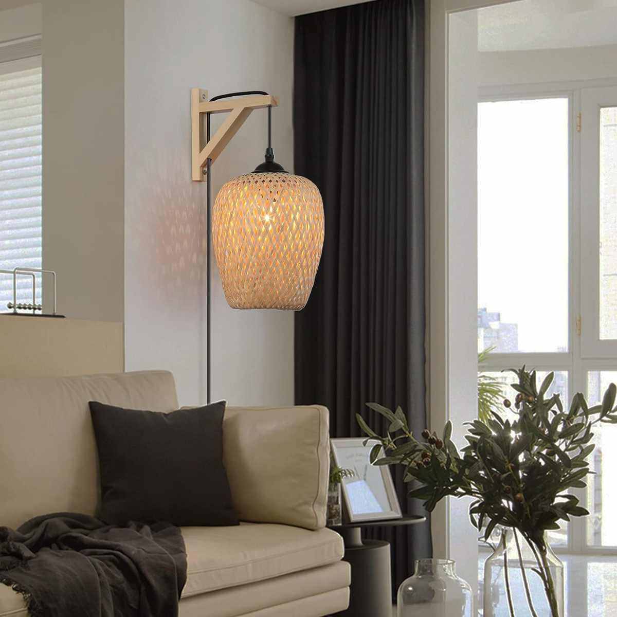 老式竹编灯笼灯罩酒店民宿茶室灯具卧室床头灯竹艺编织灯藤编壁灯,家装灯饰光源,壁灯,淘宝优惠券,粉丝福利购,淘宝优惠卷