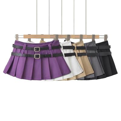 Age reducing double waistband pleated skirt for women,