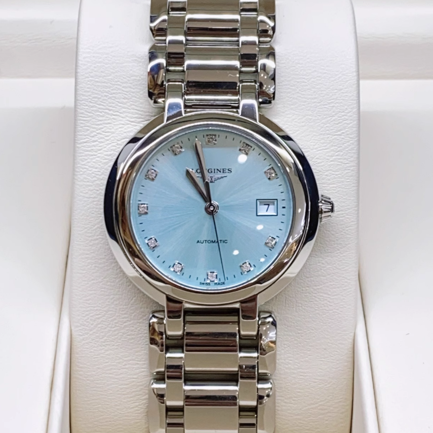 全套9.8新 浪琴心月系列钢自动机械表冰蓝钻石女表L8.113.4.90.6