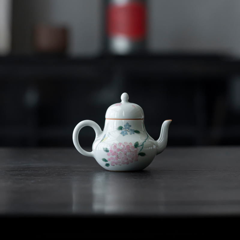 草木祠仿古青手绘绣球花思亭壶茶壶陶瓷手工带过滤泡茶壶高档小壶