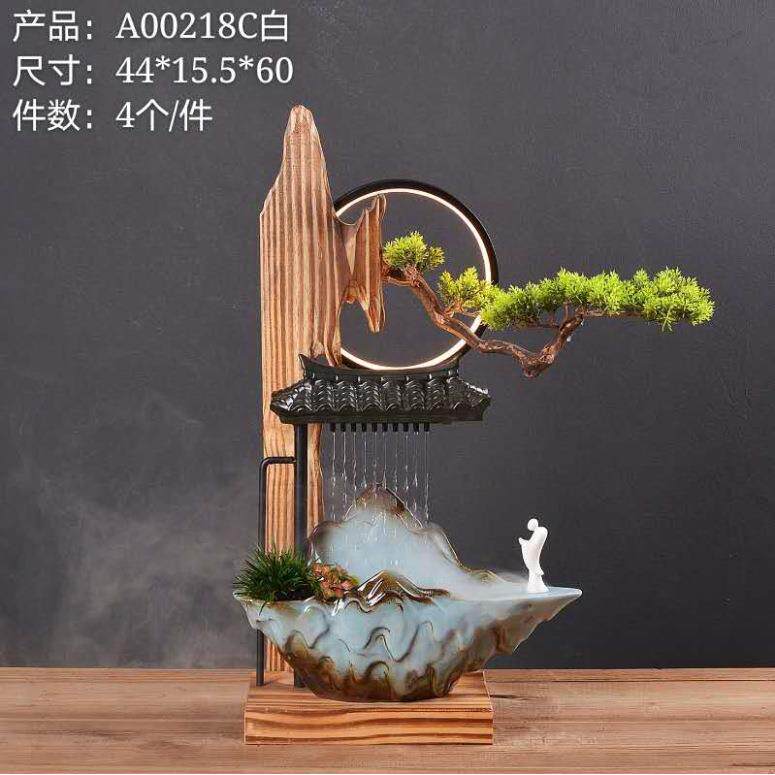 新中式创意风水招财流水摆件假山喷泉雨帘家居客厅卧室书房装饰品