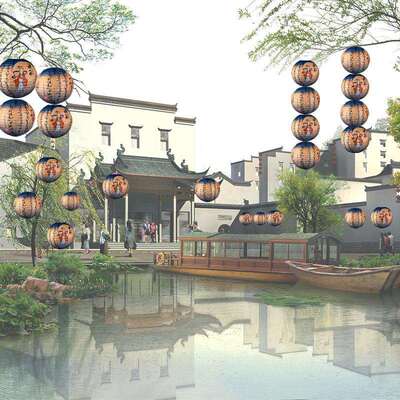 中节灯笼纸QCK装饰品中秋国风店铺场景布置活氛围挂件圆动形挂饰