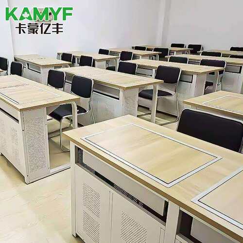 钢木翻转电脑桌学校可旋转显示器屏幕翻转主机隐藏台式教室机房桌