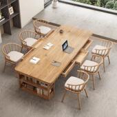 北欧实木大长书桌书架一体带抽屉原木学习桌客厅家用长桌子工作台