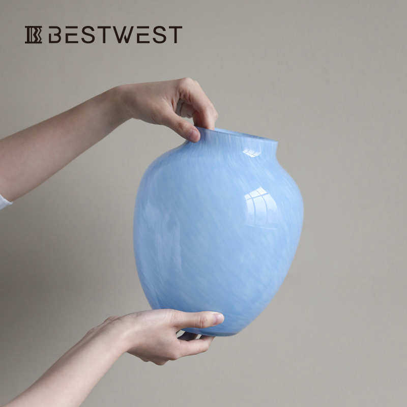 博西家居简约克莱因蓝色玻璃花瓶创意样板房客厅水培装饰品插花,家居饰品,花瓶,淘宝优惠券,粉丝福利购,淘宝优惠卷