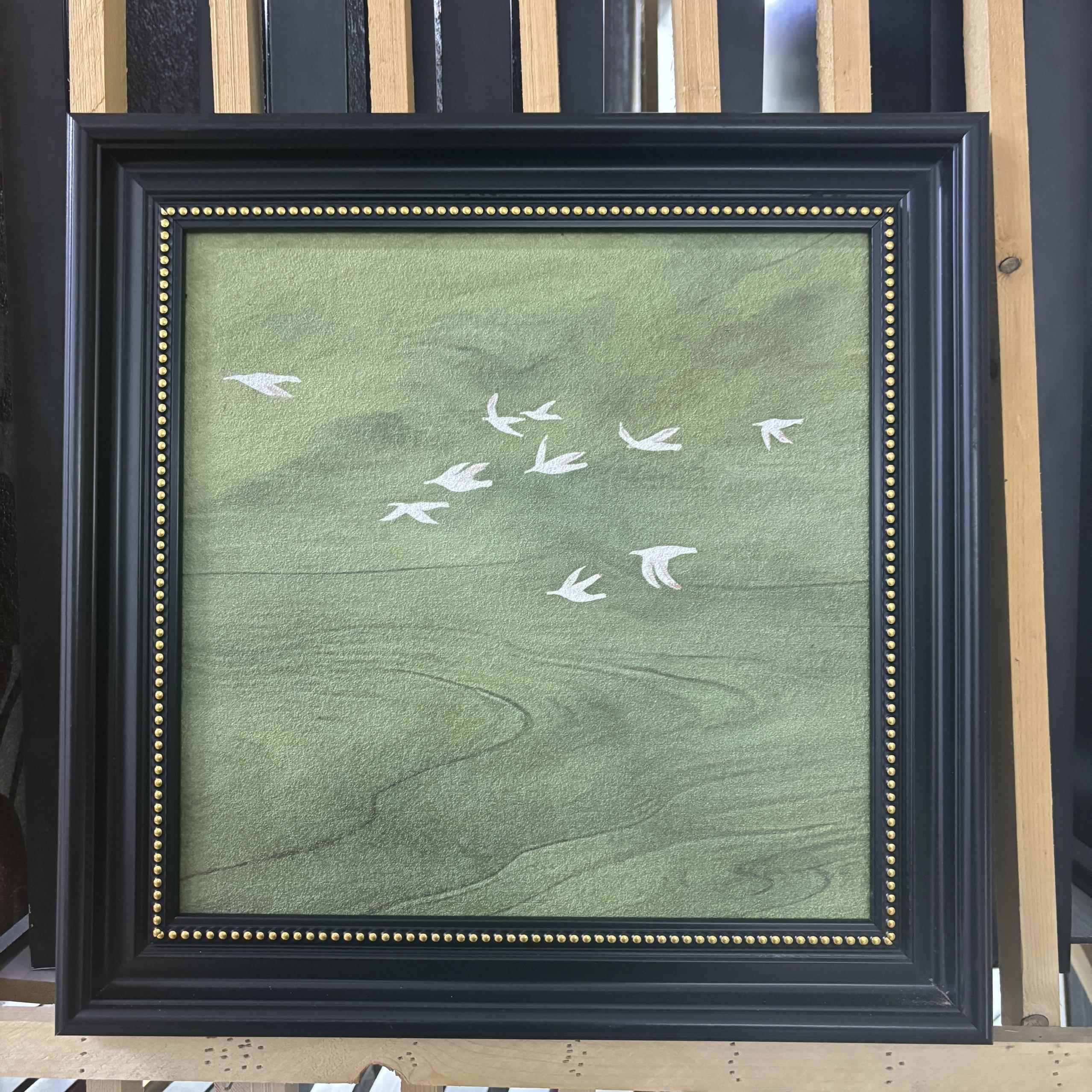 秦 砂岩装饰画客厅餐厅玄关柜绿色装饰画小众艺术飞鸟集4040图片