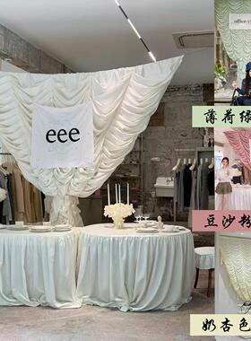 韩式ins风窗帘褶皱背景布服装店铺橱窗装饰道具网红拍照打卡简约