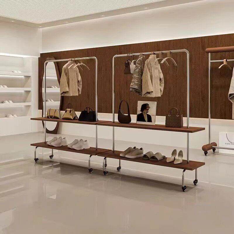 服装店展示架北欧风不锈钢鞋包架落地式挂衣架多层收纳金属置物架