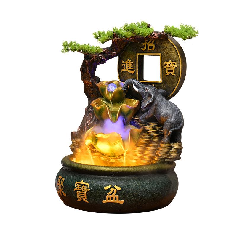 新品工艺品造景铜钱聚宝盆开业摆件送礼喷泉假山水景瀑布式