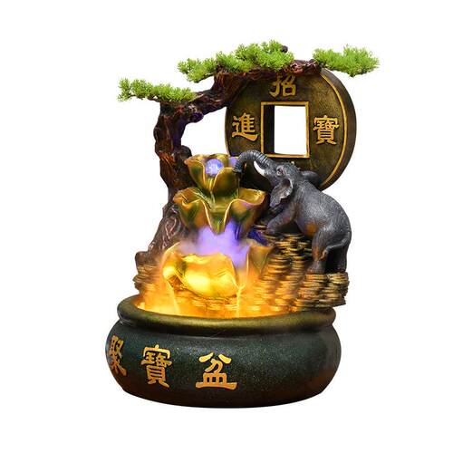 新品工艺品造景铜钱聚宝盆开业摆件送礼喷泉假山水景瀑布式