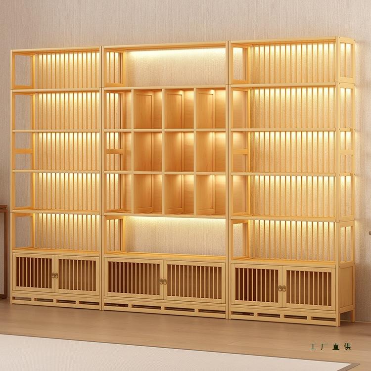 中式博古架背条茶叶展示柜茶具架茶室背景墙文玩置物架多宝阁柜子