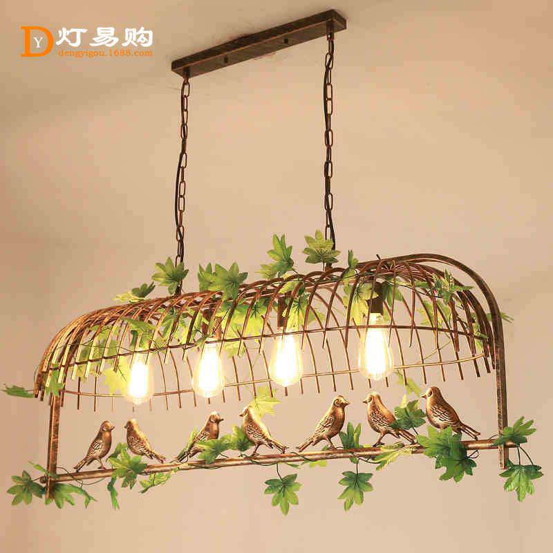 北欧创意个性植物空中花园餐厅复古工业风咖啡厅小鸟铁艺吊灯具