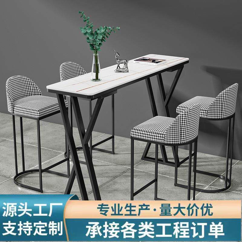 意式岩板吧台桌8688轻奢奶茶咖啡店厅高脚桌餐现代红厅吧台桌网椅