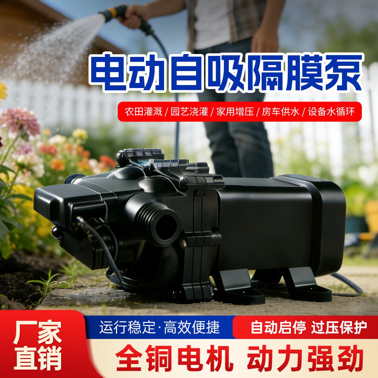 12v24v大功率隔膜泵浇花浇菜农用灌溉耐腐蚀自动启停式自吸抽水泵