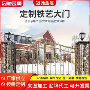 小区别墅进户对开铁艺大门学校铁制雕花金属门铁门入户门密码锁