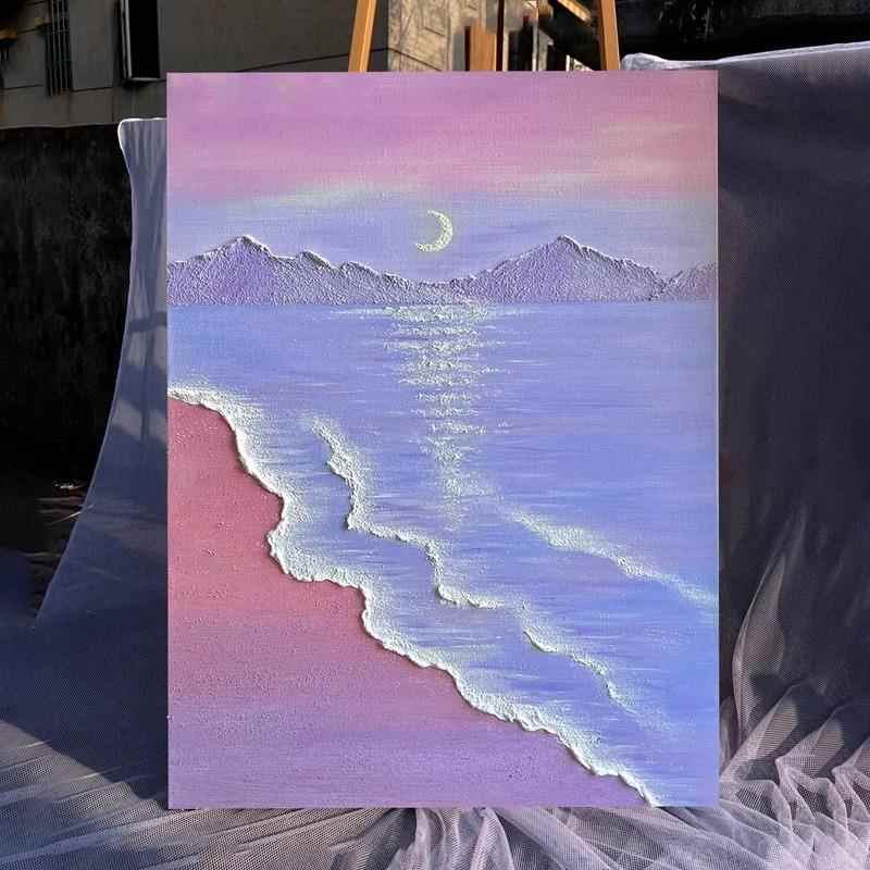 手工diy石英肌理画梦幻海滩材料包砂丙烯治