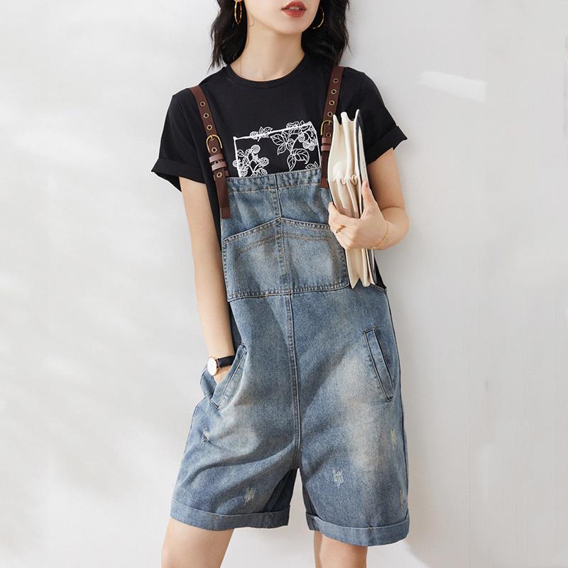 香港TIMO青春减龄可调节肩带宽松四分裤牛仔抱婴袋裤女2026夏季新