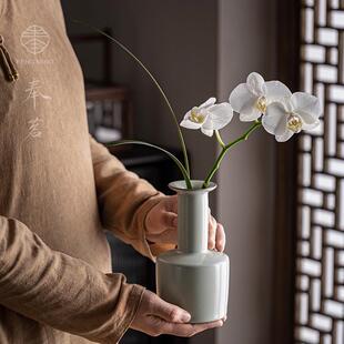 天青汝窑承露花器开片可养复古陶瓷花瓶水培花插客厅摆件茶道配件