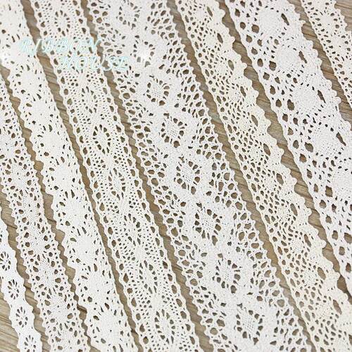 (5Meter/roll) White Beige Cotton Embroidered Lace Net Ribbon