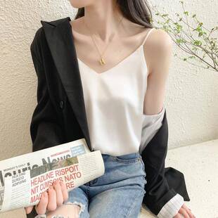 Casual V-Neck Sexy Solid Satin Woman Camis Tank Tops Chiffon