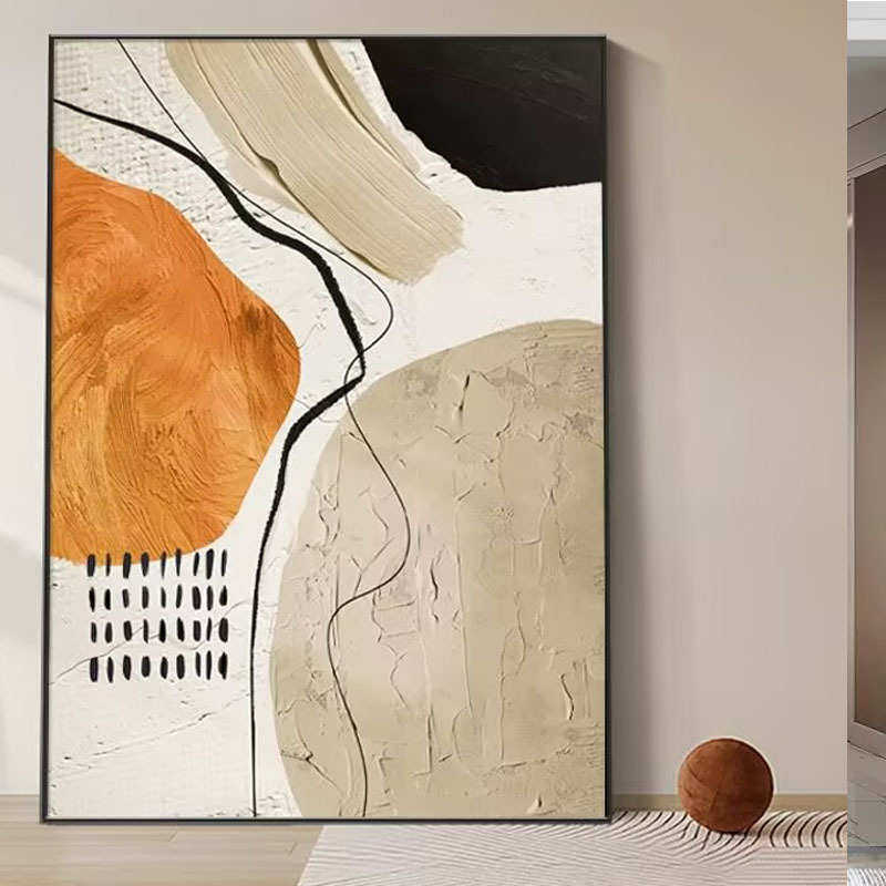 手绘厚肌理砂岩立体油画橙色客厅玄关墙壁装饰画竖版手工抽象挂画