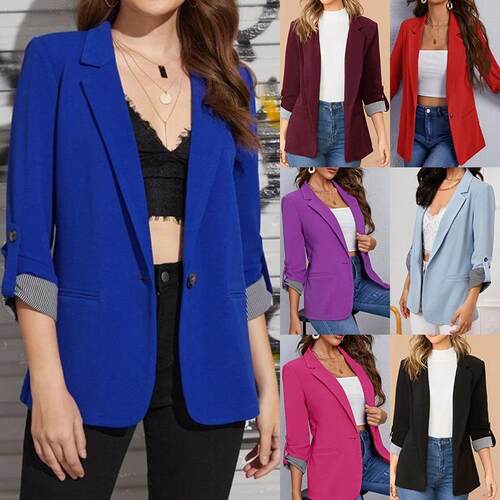Splicing lapel cardigan suit jacket 拼接翻领开衫西装外套
