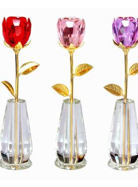 水晶玫瑰花 情人节礼物送女友礼盒创意结婚纪念日送老婆礼品摆件