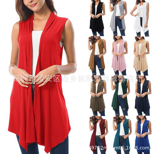 Color Open Front Vest Coat Green Casual Chic Sleeveless
