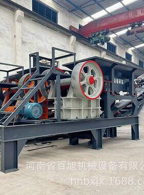 50T/H大型沙石鹅卵石鄂式破石机矿山颚式破碎机移动车配给料机