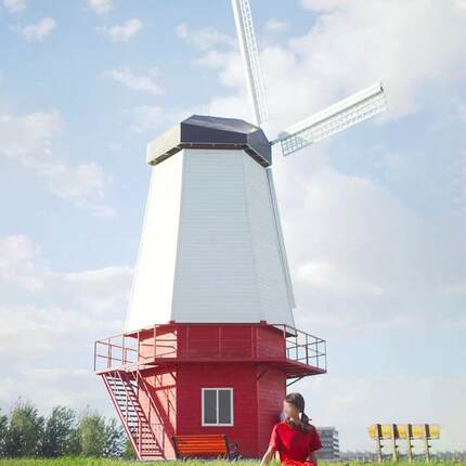 无穷大制作户外风车大建筑模型薰衣草花田六面荷兰风车摆件装饰